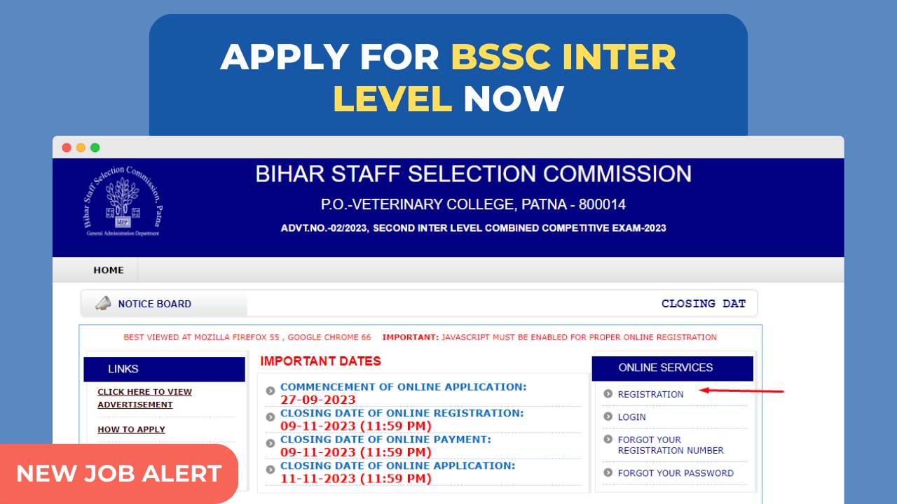 BSSC Inter Level Form Apply Online, BSSC Inter Level notification pdf