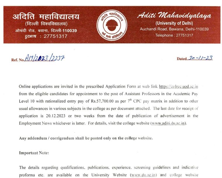 DU Recruitment 2023 Notification, Delhi university recruitment 2023 apply online