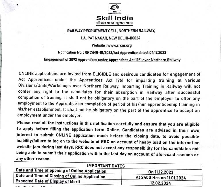 Indian Railway Recruitment 2024 Notification, RRB Recruitment 2024