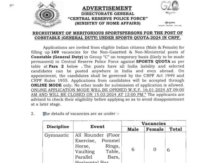 CRPF Constable GD Recruitment 2024 Notification, CRPF Recruitment 2024